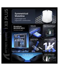 Alternative view of Attack Shark X8 PLUS 8KHz 55g Lightweight Wireless Tri-Mode Gaming Mouse White (TAX included )