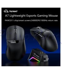 Alternative view of FreeWolf A7 Tri-Mode Lightweight Black Mouse w/RGB Magnetic Charging Dock (TAX included )